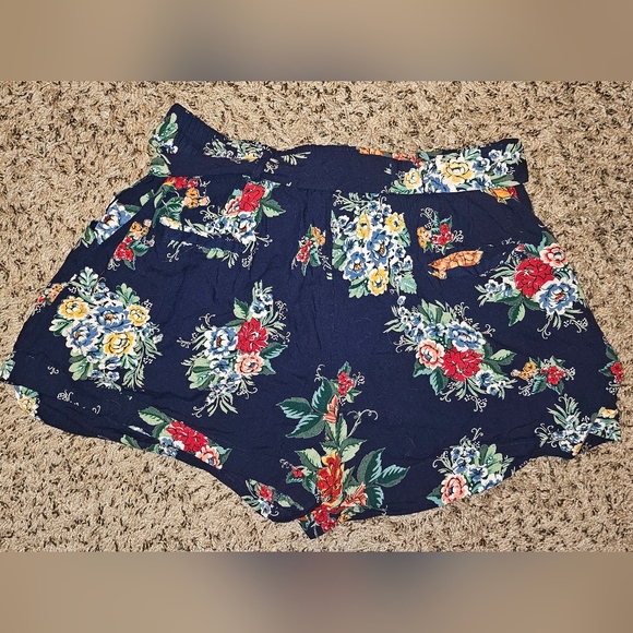 Angie Navy Floral Paperbag Waist Women's Shorts - Picture 6 of 11